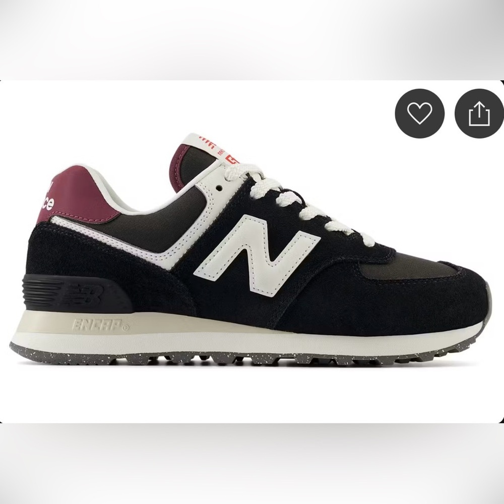 New Balance Woman’s 574 Black, White and Maroon